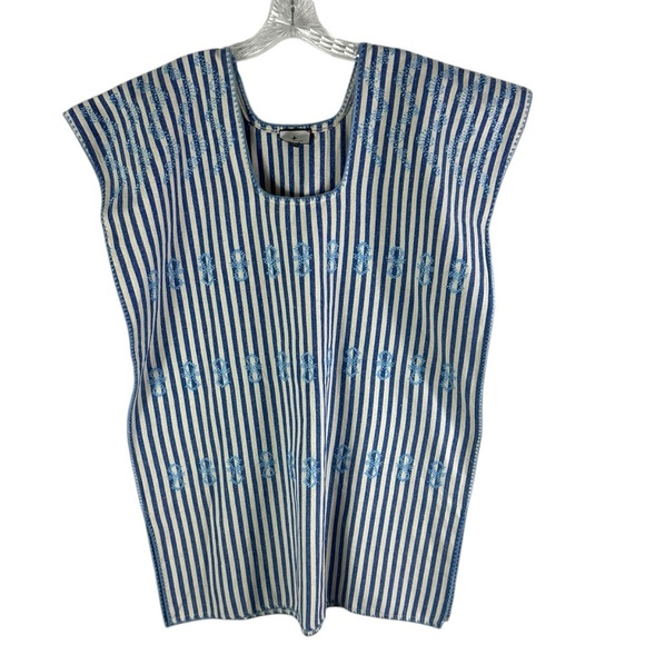 Tuckernuck Blue Stripe Mini Sullivan Embroidered Canvas Caftan Dress Size Medium - Picture 2 of 6